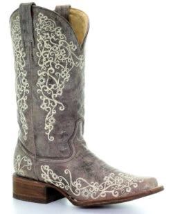 Corral Women's Brown Crater Embroidered Western Boots - Square Toe
