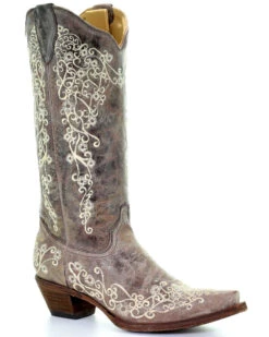 Corral Women's Crater With Bone Embroidery Western Boots - Snip Toe