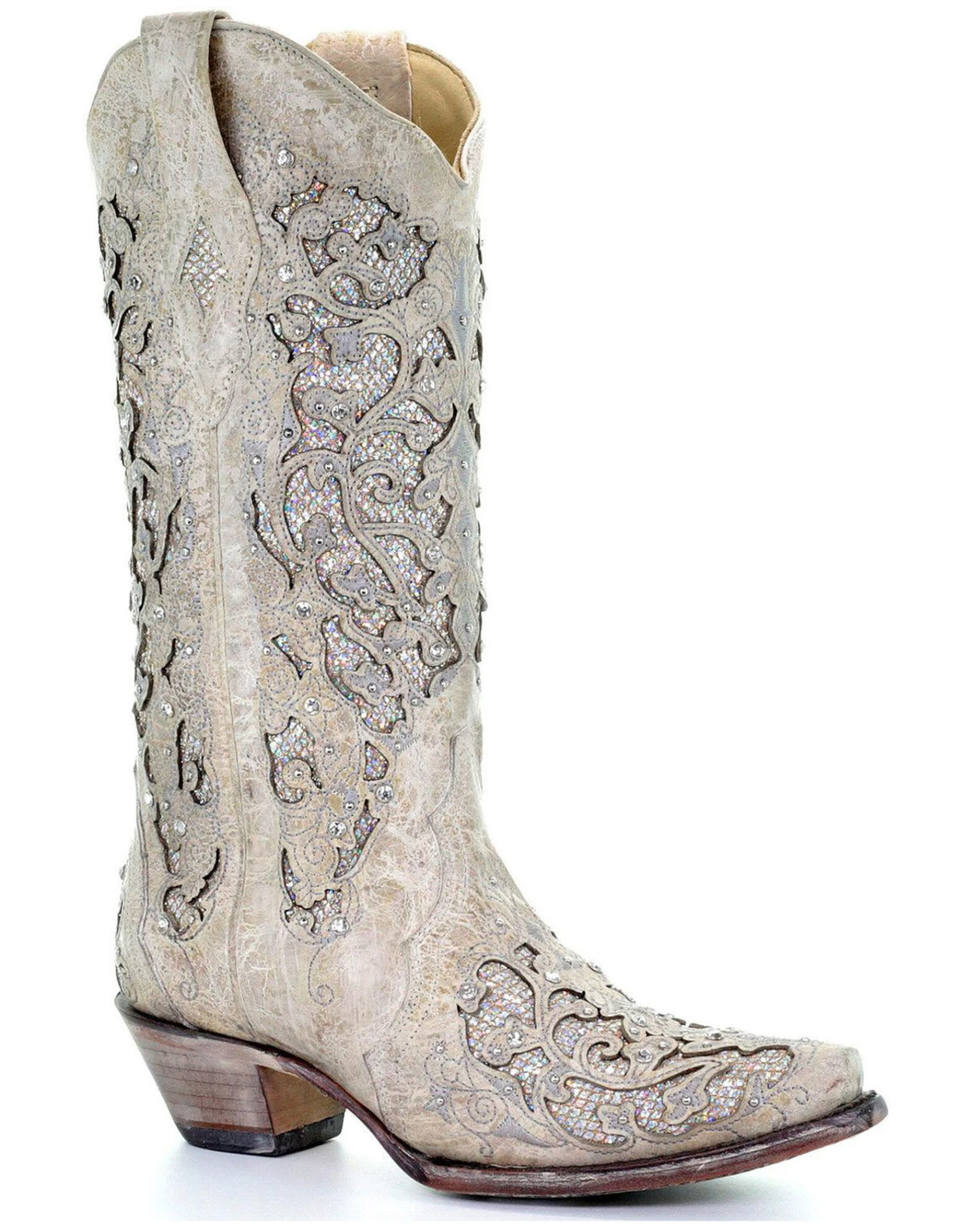 Corral Women's White Glitter Inlay Western Boots 3 Corral Women's White Glitter Inlay Western Boots