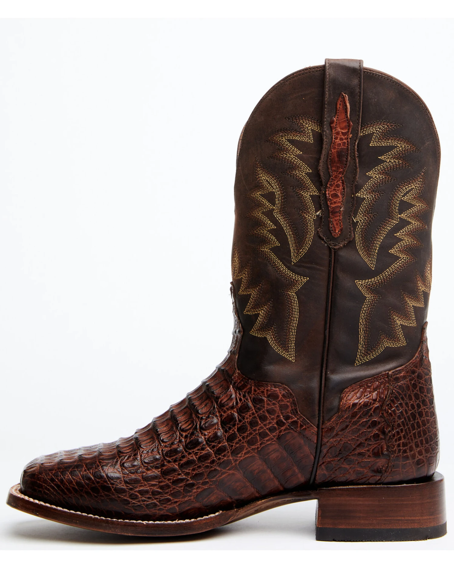 El Dorado Men's Handmade Caiman Back Brass Stockman Boots - Broad Square Toe 5 El Dorado Men's Handmade Caiman Back Brass Stockman Boots - Broad Square Toe - Image 3