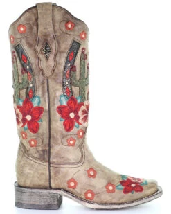 Corral Women's Cactus Floral Embroidery Overlay Western Boots - Square Toe 8 Corral Women's Cactus Floral Embroidery Overlay Western Boots - Square Toe -Deals ROPER Store 2000282865 251 P2