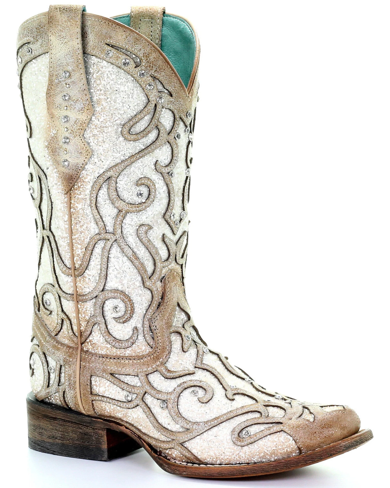 Corral Women's White Glitter Inlay Western Boots - Square Toe 3 Corral Women's White Glitter Inlay Western Boots - Square Toe