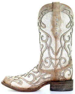 Corral Women's White Glitter Inlay Western Boots - Square Toe 9 Corral Women's White Glitter Inlay Western Boots - Square Toe -Deals ROPER Store 2000288063 103 P3