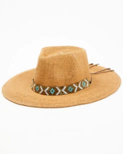 Nikki Beach Women's Beaded Trim Band Toyo Straw Rancher Hat 