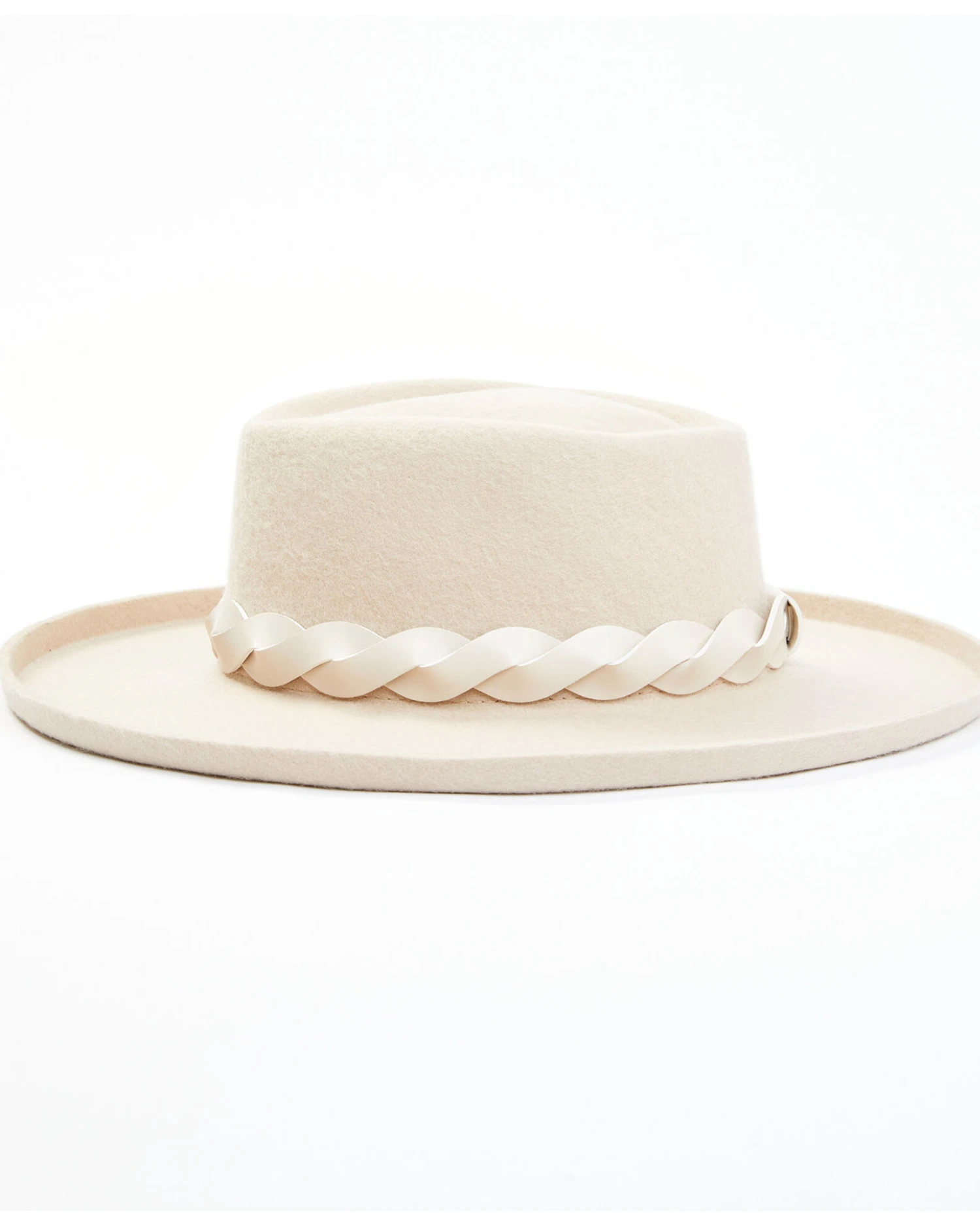 Shyanne Women's Beige Diamond Crown Turned Up Wool Felt Fedora Hat 5 Shyanne Women's Beige Diamond Crown Turned Up Wool Felt Fedora Hat - Image 3