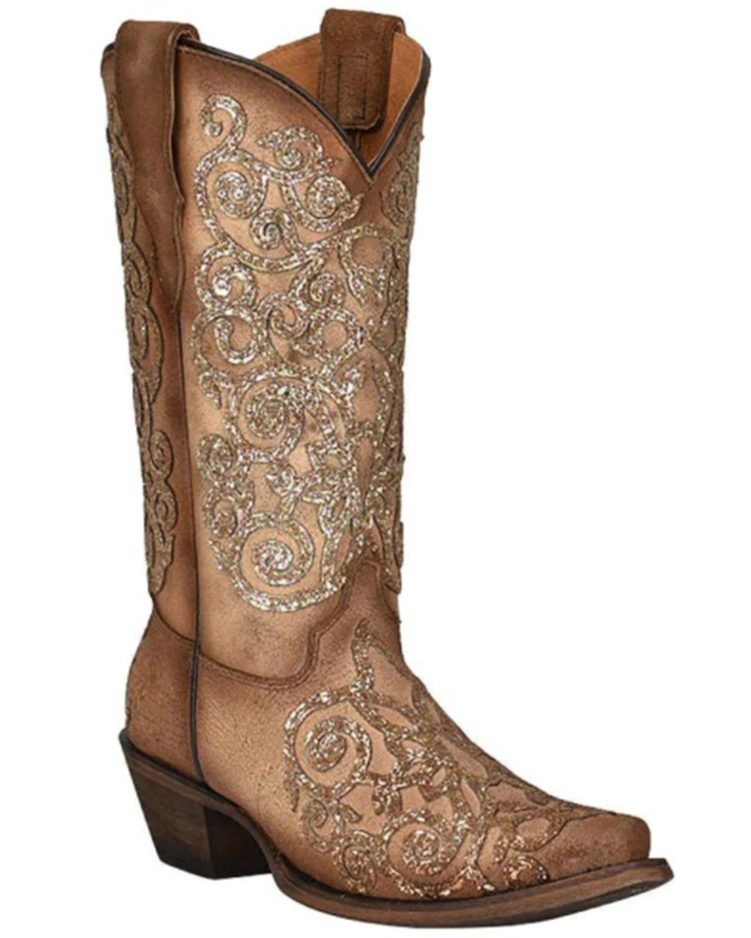 Corral Girls' Glitter Embroidery Leather Western Boot - Snip Toe 3 Corral Girls' Glitter Embroidery Leather Western Boot - Snip Toe