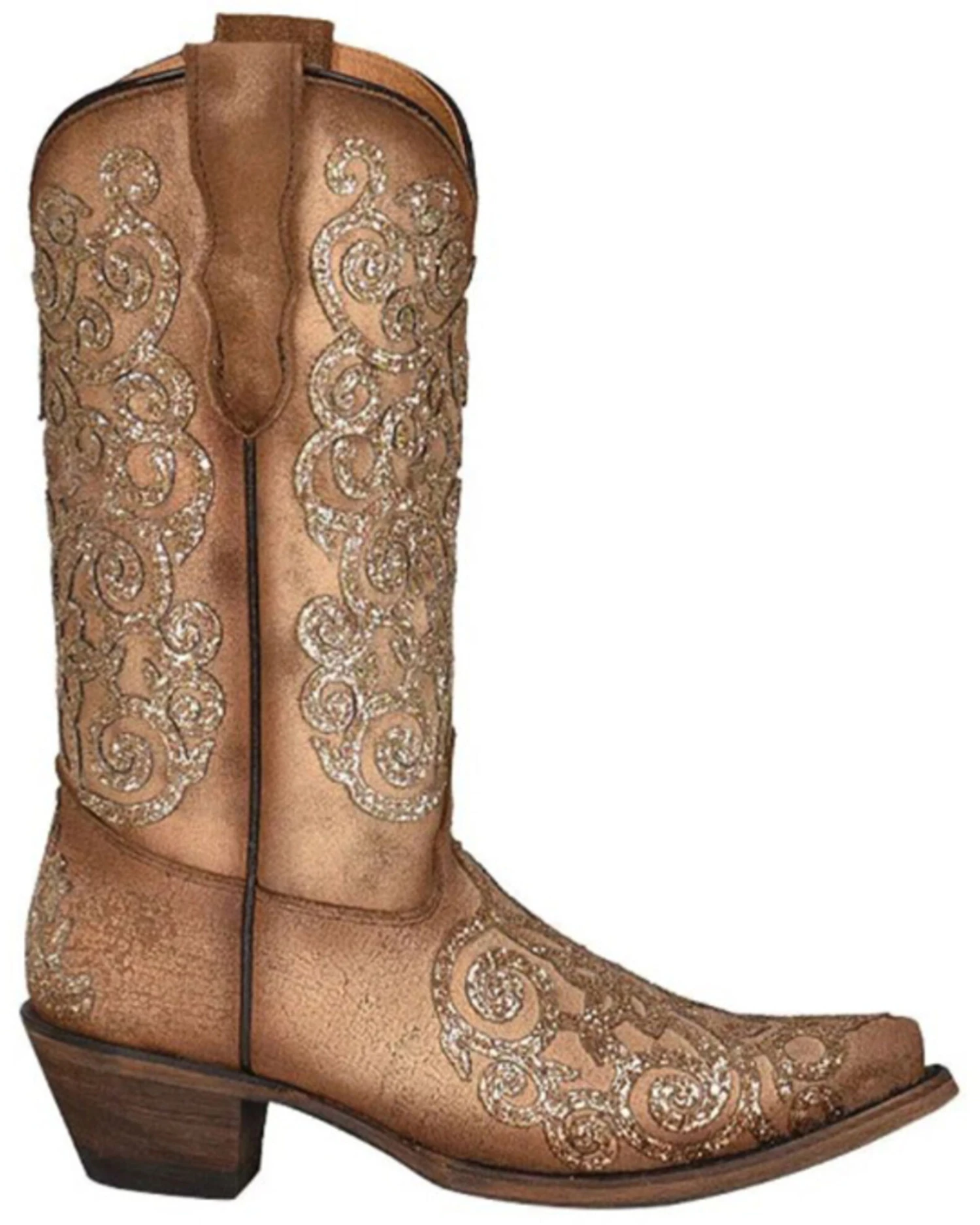 Corral Girls' Glitter Embroidery Leather Western Boot - Snip Toe 4 Corral Girls' Glitter Embroidery Leather Western Boot - Snip Toe - Image 2