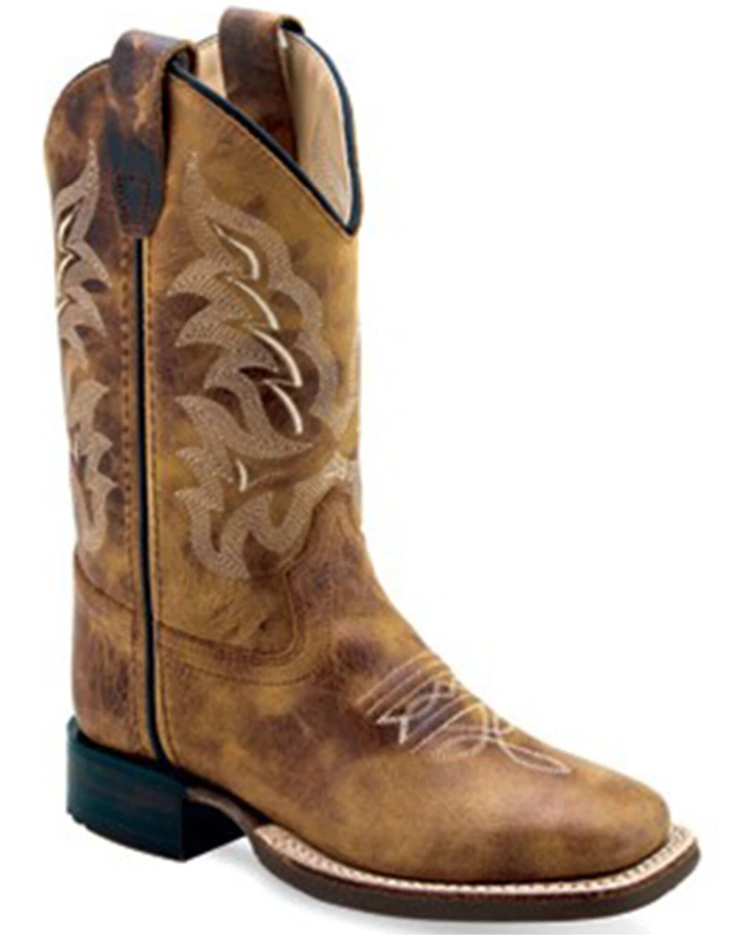 Old West Boys' Burnt Western Boots - Broad Square Toe 3 Old West Boys' Burnt Western Boots - Broad Square Toe