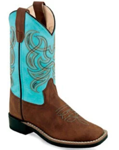 Old West Girls' Embroidered Western Boots - Broad Square Toe